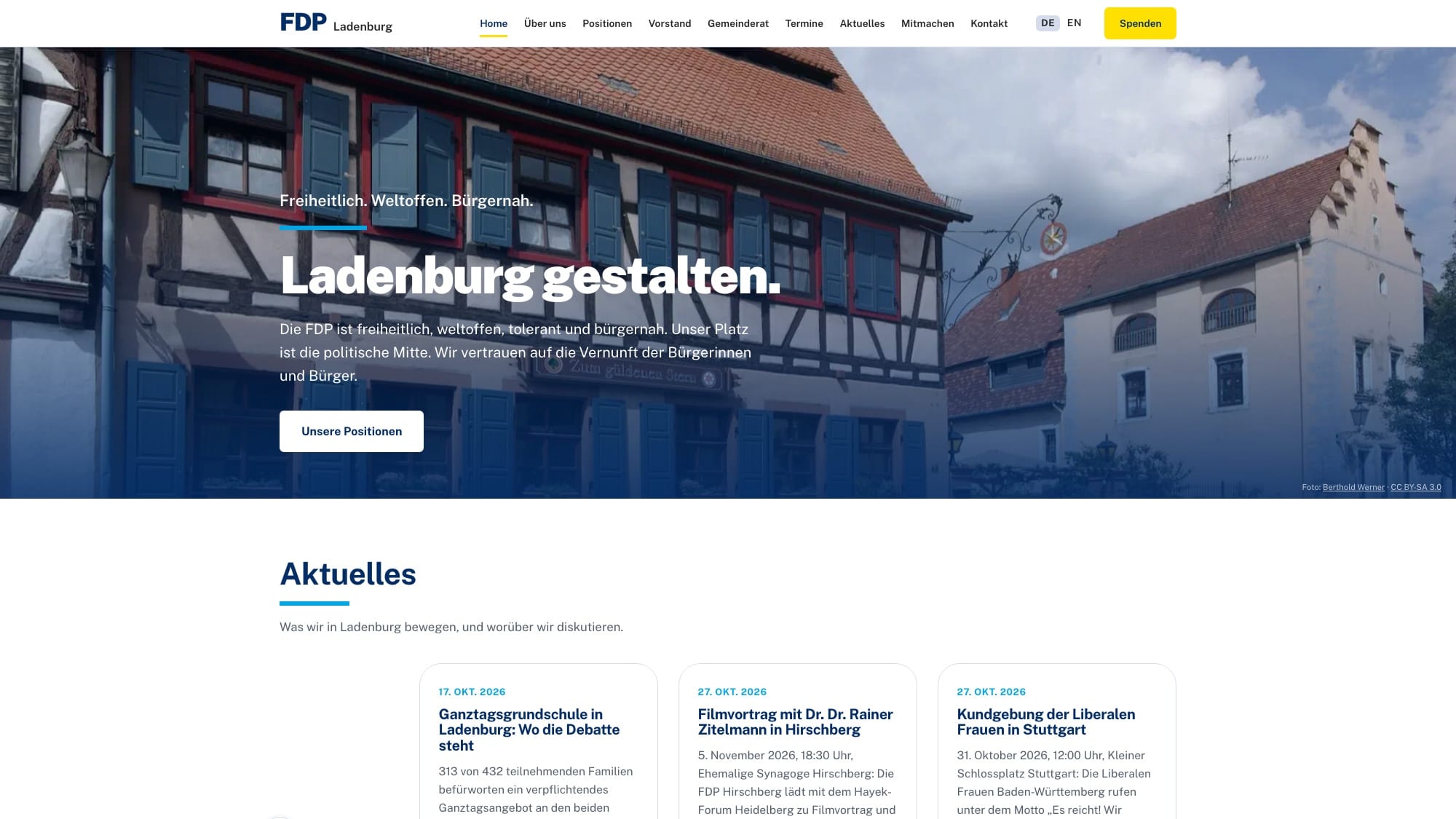 Startseite von fdp-ladenburg.de nach dem Neubau